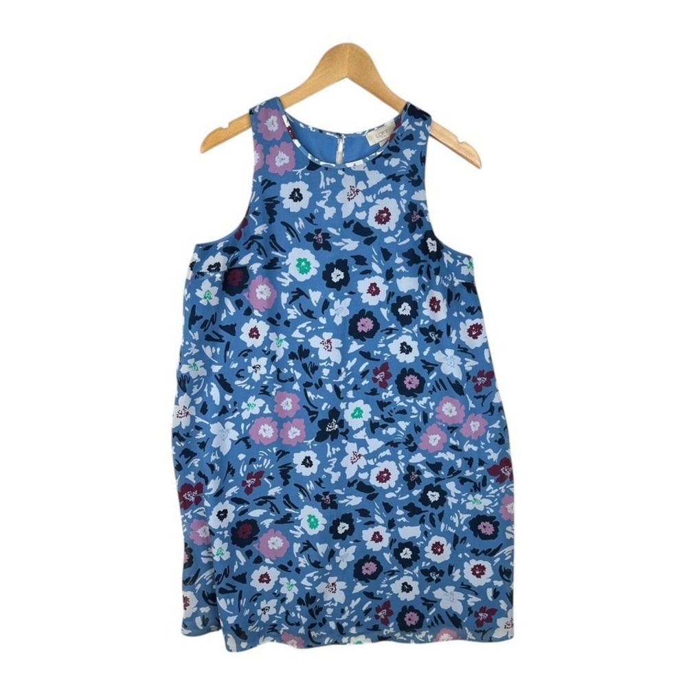 Blue Floral Sleeveless Shift Dress